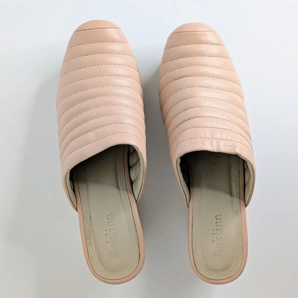 Beklina Ribbed Clogs 8.5 Buff Pink Tan Leather Platform Wood Clog Slip On US - Picture 11 of 16